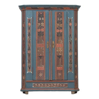 Rustic Farmhouse Folk Art Painted Bridal Cabinet, 1841 For Sale