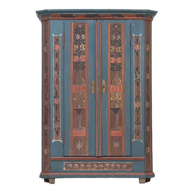 Rustic Farmhouse Folk Art Painted Bridal Cabinet, 1841 For Sale