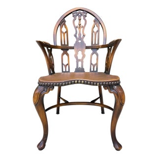 Vintage Gothic Revival Windsor Armchair Attributed to Theodore Alexander For Sale