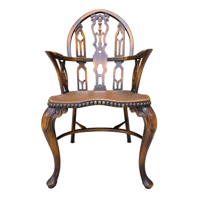 Vintage Gothic Revival Windsor Armchair Attributed to Theodore Alexander For Sale