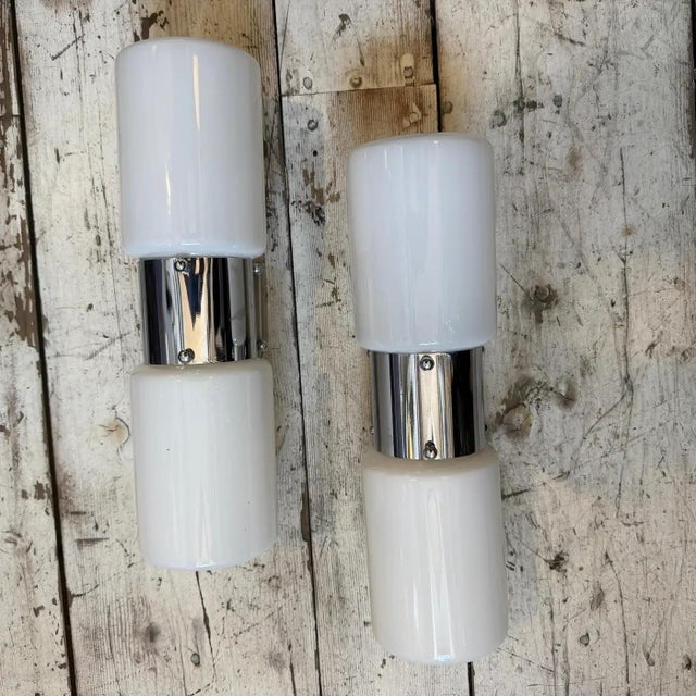 Set of Two 1960s Space Age Steel and Glass Italian Big Wall Sconces by Mazzega For Sale - Image 17 of 17