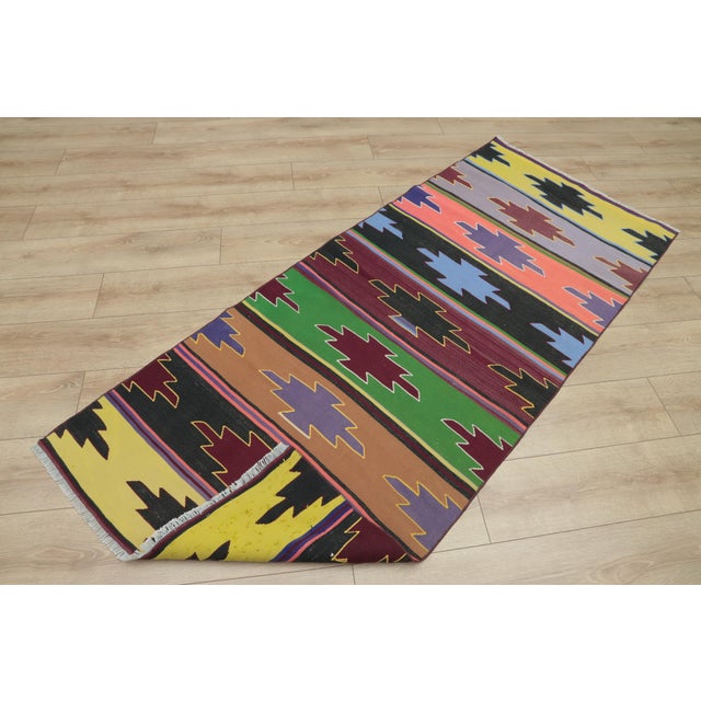 1970s Southwestern Geometric Natural Rainbow Colorful Striped Kilim Rug For Sale In Sacramento - Image 6 of 13