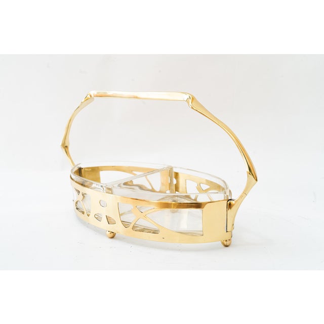 1920s Art Deco Brass Centerpiece with Original Glasses, 1920s For Sale - Image 5 of 9