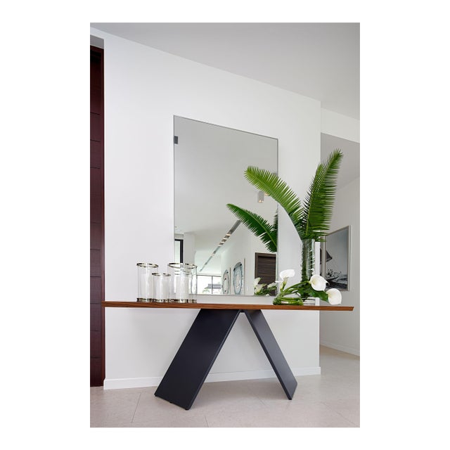 Console Table Wood Top With Black Base For Sale