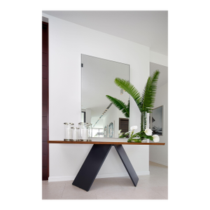 Console Table Wood Top With Black Base