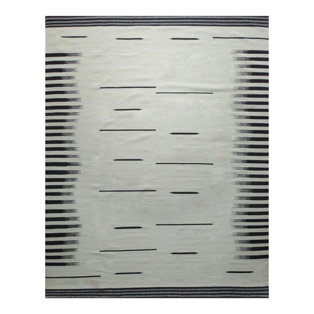 8x10 Sloane Majestic Gray Minimalist Kilim Geometric Modern Flatweave Wool Rug For Sale