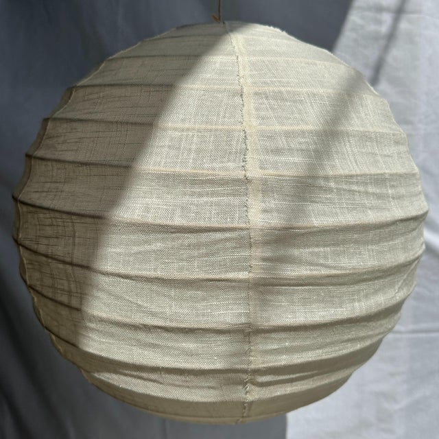 Japanese-Style Rattan and Natural Linen Pendant Light, 1980s For Sale - Image 14 of 17