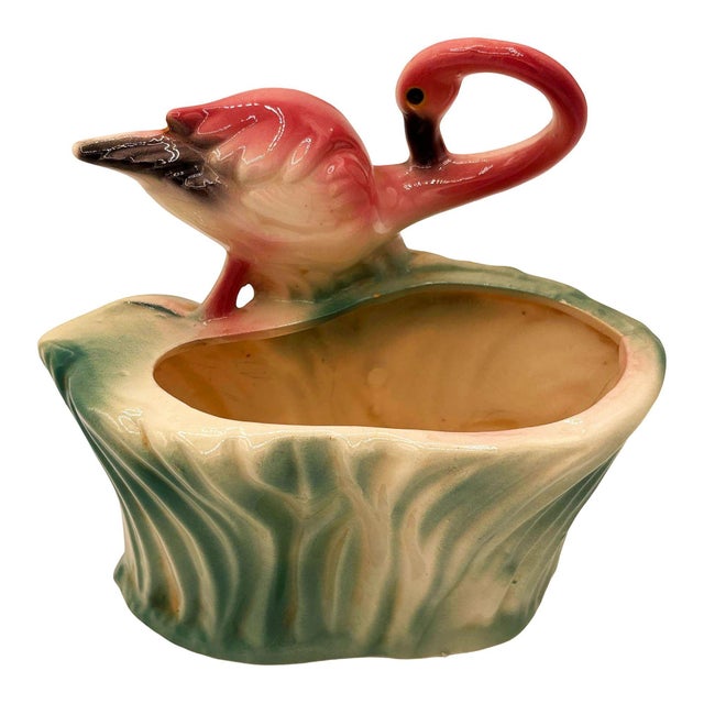 Mid-Century Modern Mid 20th Century Ceramic 445 Pink Flamingo Flower Tabletop Planter by Maddux For Sale - Image 3 of 5