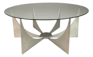 Brasilia Inspired Brutalist Hand-Welded Coffee Table in Solid Aluminum W/ Glass Top Attributed to Donald Drumm, Usa, C. 1960s