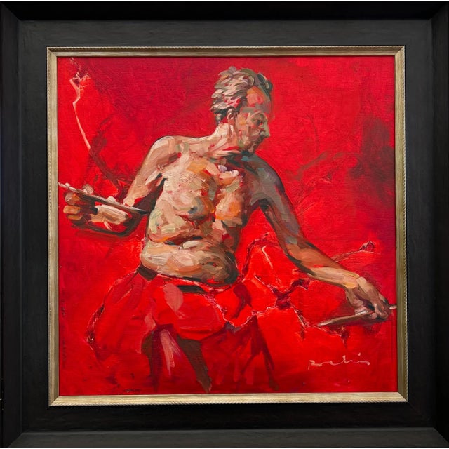 'L Artiste' Contemporary Original Expressionist Portrait Painting, Framed For Sale