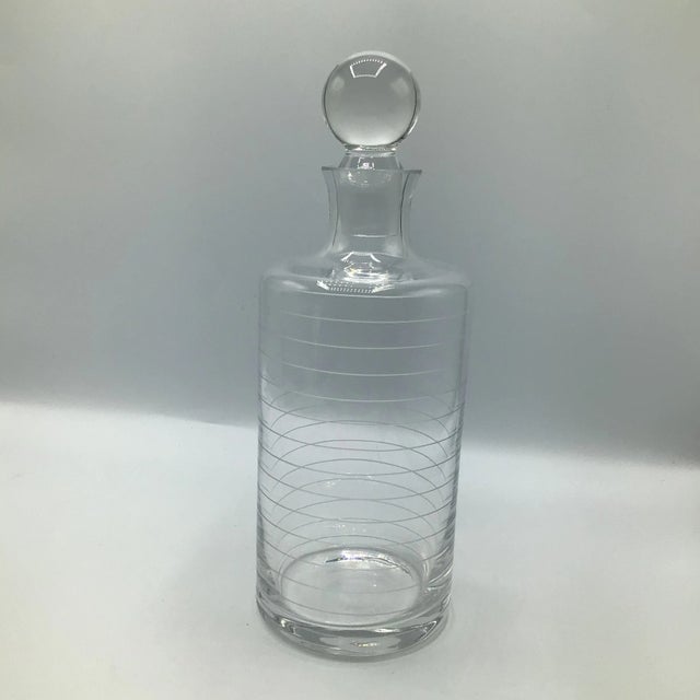 Traditional Ring Etched Decanter 4 Lowball Glasses and 2 Highball Glasses-Set of 7 For Sale - Image 3 of 11