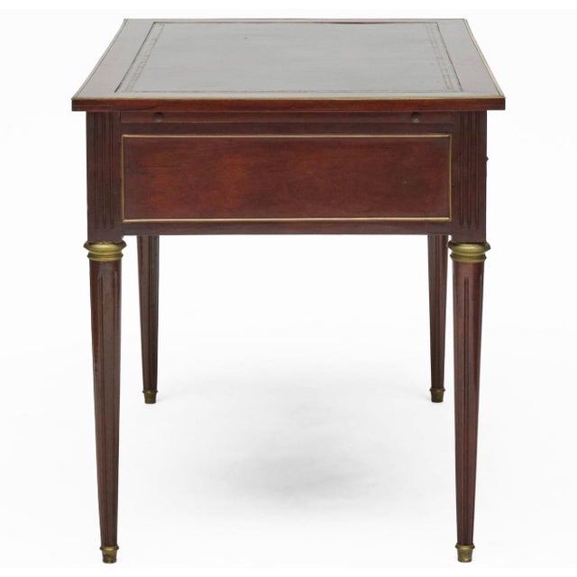 French Louis XVI Style Brass Mounted Writing Desk. Black Leather Top For Sale In New York - Image 6 of 10