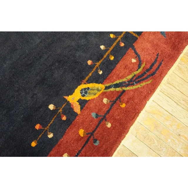Textile 1920s Blue Navy Minimalist Bird Antique Chinese Art Deco Carpet 6' X 8'9" Knotted Wool Rug For Sale - Image 7 of 12