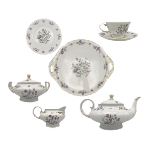 1950s Millefleurs by Franconia-Krautheim, Bavarian Brunch Teapot Service: 12 Salad Plates 12 Tea Cups & Saucers, 1 Sugar With Lid, 2 Creamers, Tray