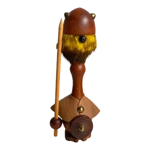 Mid Century Danish Modern 1960s Teak Viking Figurine Leather Fur Gnome Statue