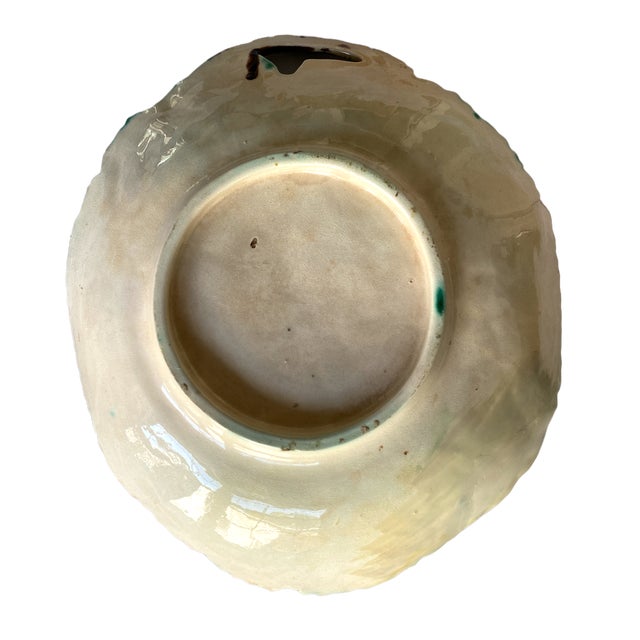 Green 1880s Etruscan Floral Hydrangea Begonia Majolica Plate Attributed to Saint Amand For Sale - Image 8 of 10