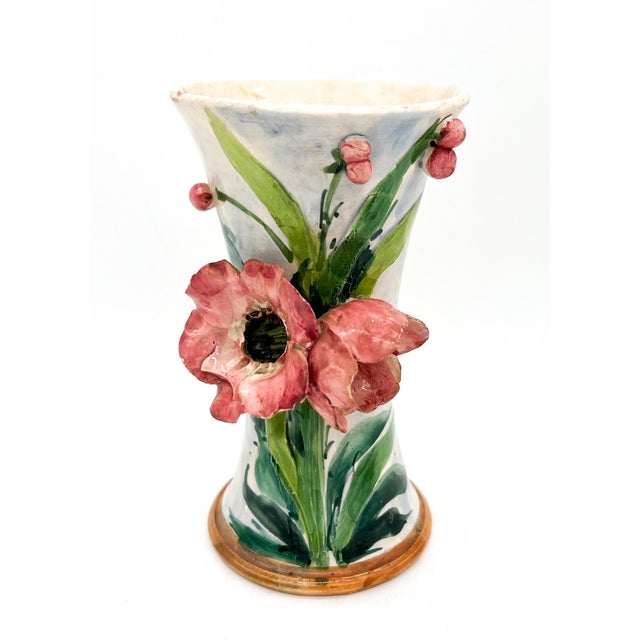 Vintage Italian Hand-Sculpted Floral Vase | Hand Painted Ceramic | Cottagecore, French Garden, Italian Pottery For Sale - Image 14 of 14