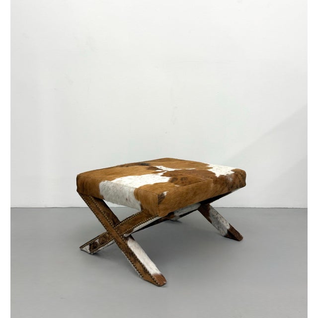 Vintage Cowhide Ottoman With Nailhead Trim For Sale In West Palm - Image 6 of 7