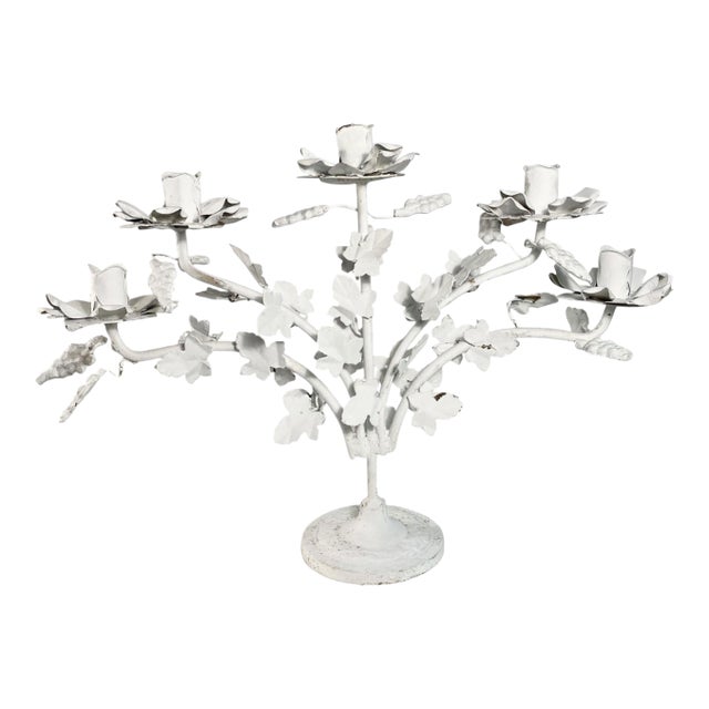 Vintage Tole Vine and Grape Motif Five Arm Candelabra For Sale