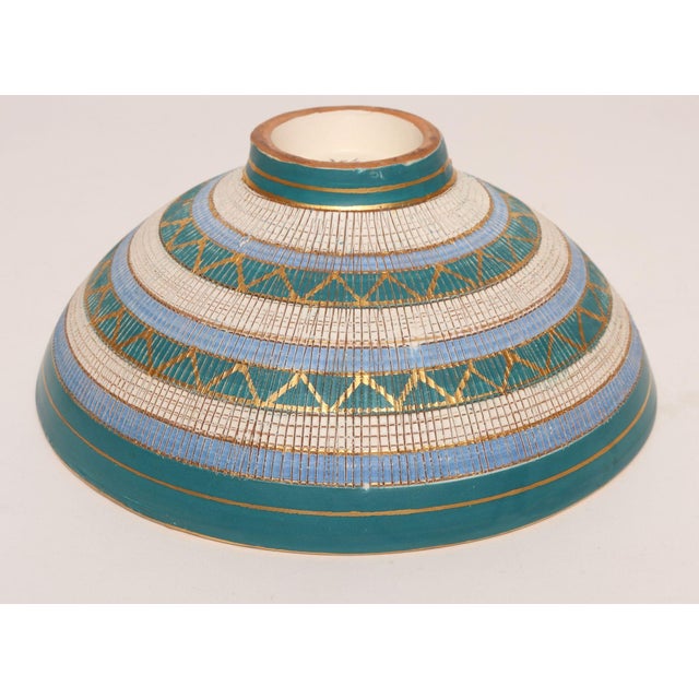 Bitossi Large Teal and Gilt Ceramic "Seta" Pedestal Bowl by Aldo Londi for Bitossi Italy For Sale - Image 4 of 16