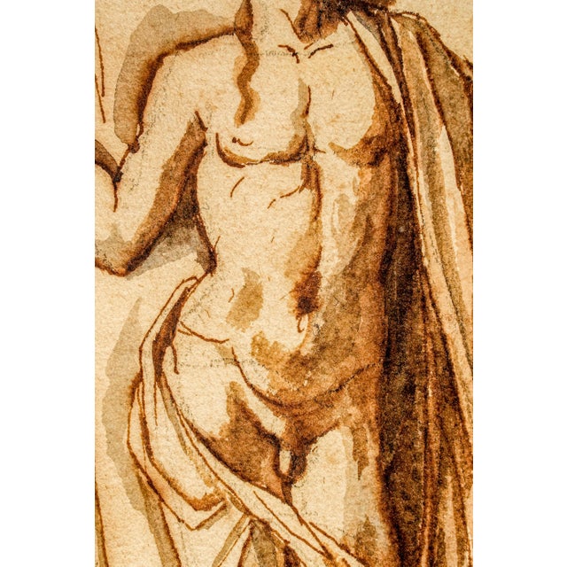 Mixed Medium Antique Framed Neoclassical Drawing Gouache Watercolor Classical Male Female Figures Art Grand Tour Style For Sale In New York - Image 6 of 16