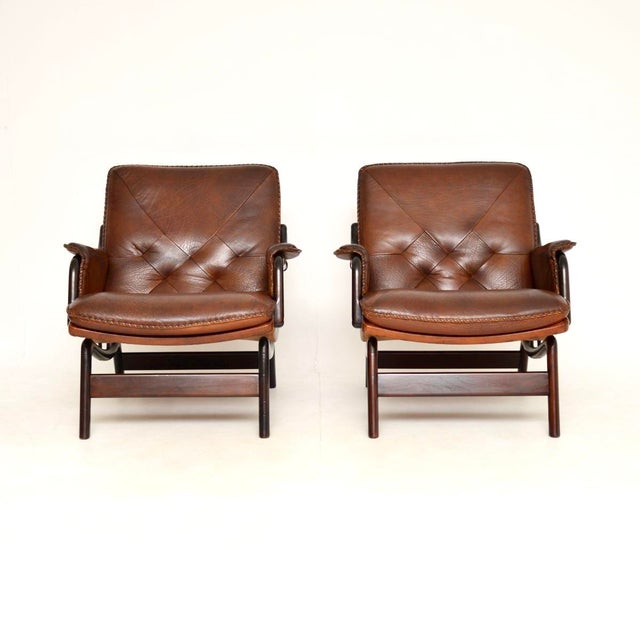1970s Vintage Danish Leather Armchairs, 1970s, Set of 2 For Sale - Image 5 of 17