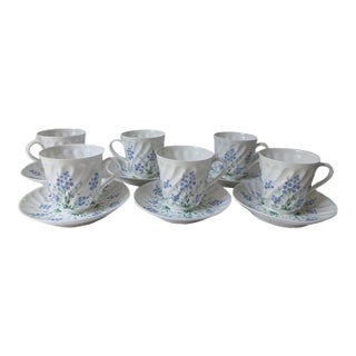 1990s Lomonosov Bone China Porcelain LFZ Coffee Tea Cup Saucer Set of 6 For Sale