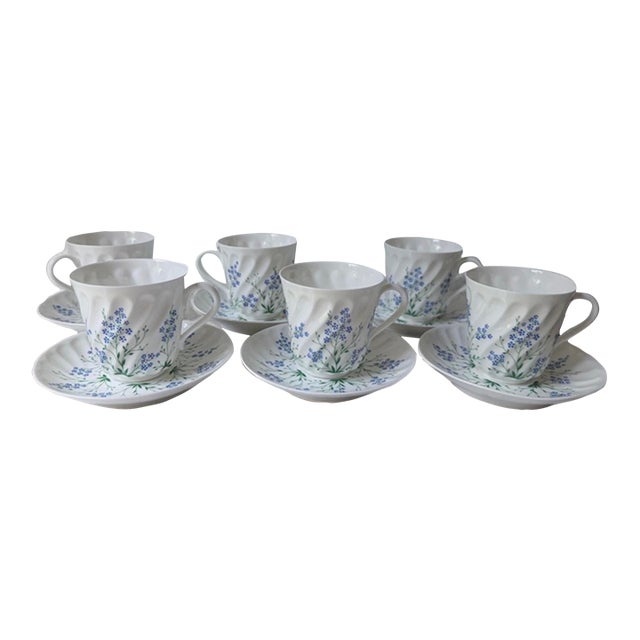 1990s Lomonosov Bone China Porcelain LFZ Coffee Tea Cup Saucer Set of 6 For Sale