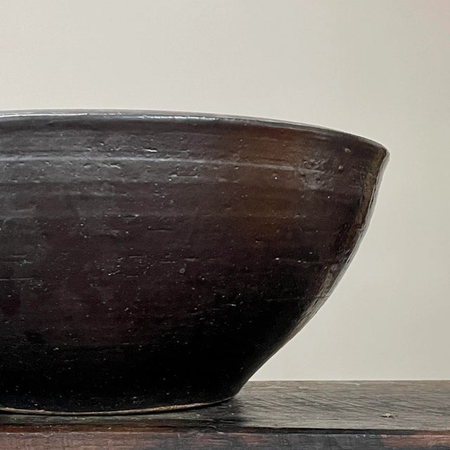 Vintage Large Studio Art Minimalist Shino Glazed Stoneware Bowl, Signed For Sale - Image 4 of 8