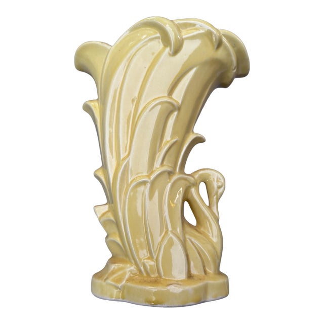 Vintage Signed McCoy Figural Swan 9” Yellow Art Pottery Vase For Sale