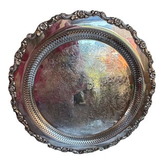 Ornate Vintage 15” Round Oneida Silver-Plated Gallery Tray - Made in Usa For Sale