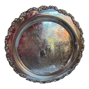 Ornate Vintage 15” Round Oneida Silver-Plated Gallery Tray - Made in Usa