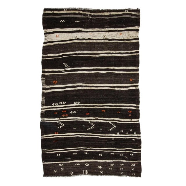 Textile Mid 20th Century Brown & Off White Striped Kilim Rug For Sale - Image 7 of 7