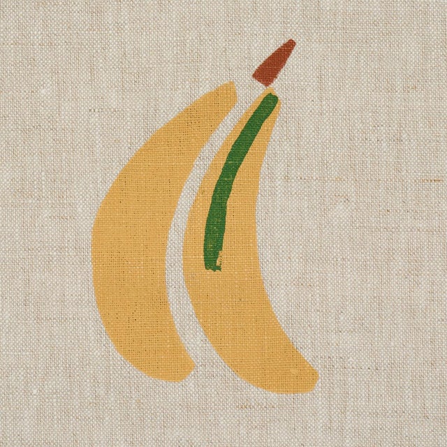 Contemporary SAMPLE - Schumacher X Caroline Z Hurley Banana Stand Hand Block Print Fabric In Ochre And Green On Natural For Sale - Image 3 of 5