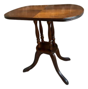 19th Century Victorian Solid Wood Side Table With Four Turned Legs
