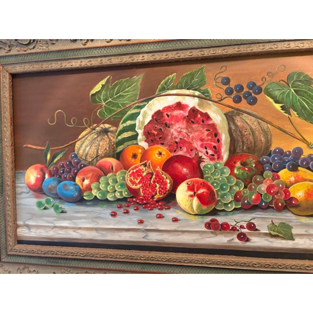 Traditional Vintage Oil on Canvas Stilllife With Fruit For Sale - Image 3 of 10