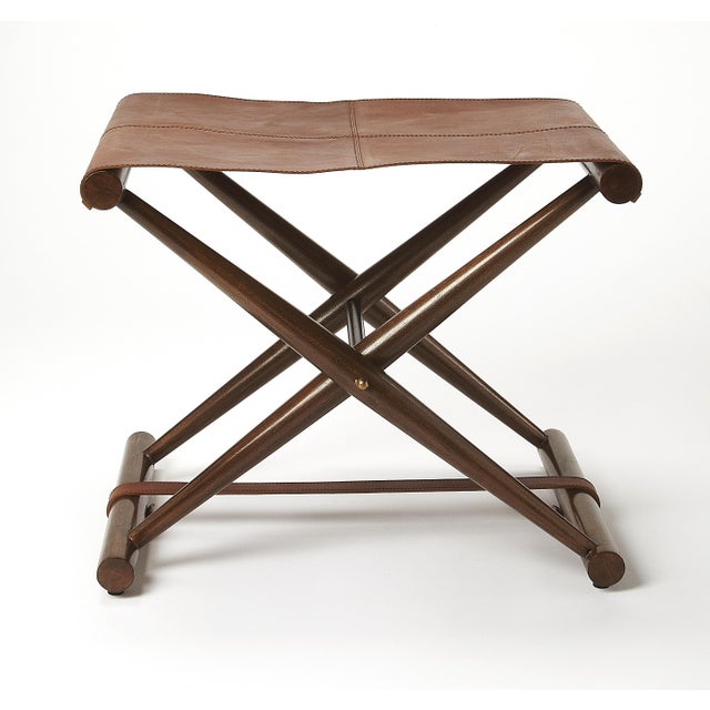 Sutton 23.5 in. W Rectangular Leather and Wood Folding Accent Stool, Brown For Sale In Chicago - Image 6 of 8