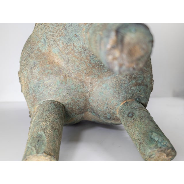 20th Century Chinese Verdigris Brass Ding Ritual Bronze Form Vessel For Sale - Image 17 of 18