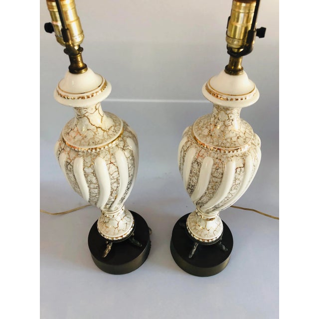 Mid-Century Modern Midcentury Twisted Design Gold & White Lamps S/2 For Sale - Image 3 of 7