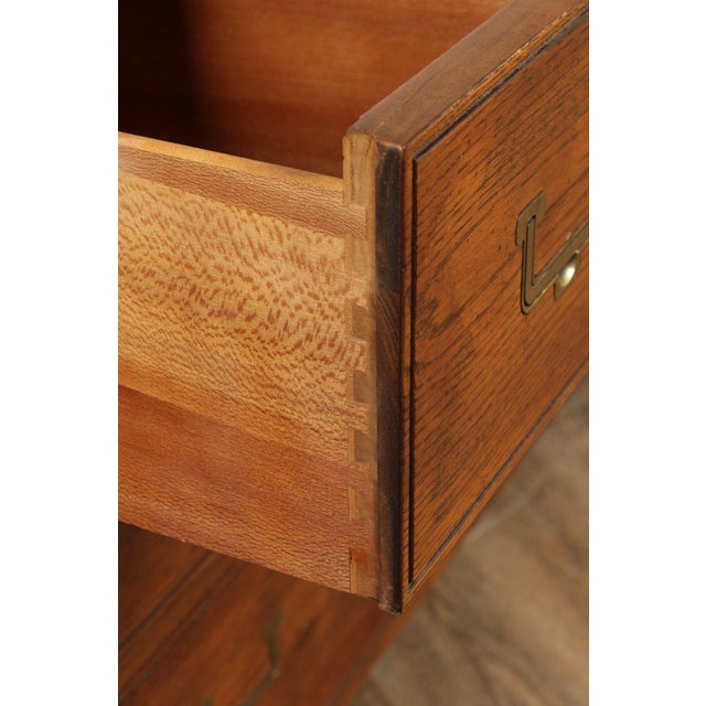 Henredon Campaign Style Oak Triple Dresser For Sale In Philadelphia - Image 6 of 12