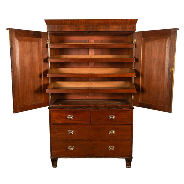 Brown Antique 19thC Flame Mahogany Georgian Regency English Linen Press Chest 1800 For Sale - Image 8 of 16