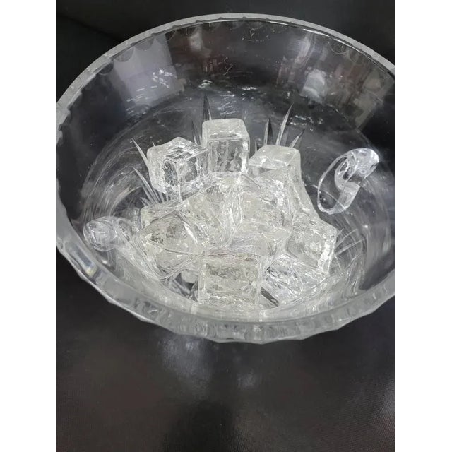 Metal Vintage Crystal Etched Cut Glass Ice Bucket With Thongs - Set of 2 For Sale - Image 7 of 11