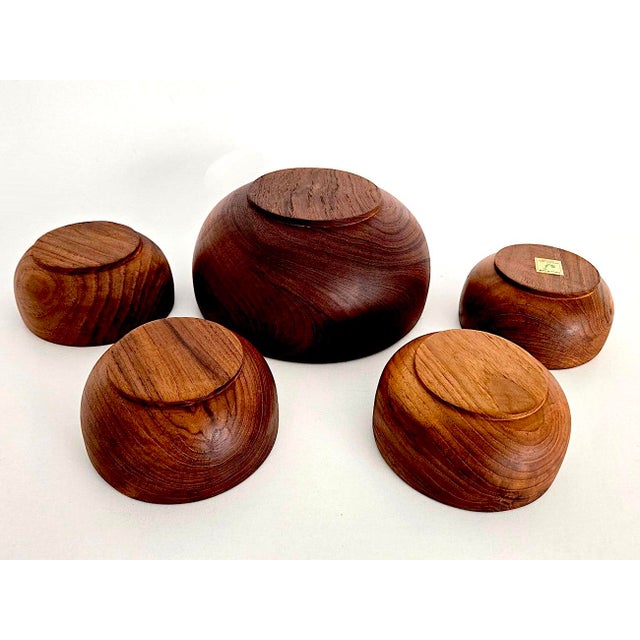 Dansk 1970s Hand Turned Teak Wood Set of Bowls, 5 Pieces For Sale - Image 4 of 11