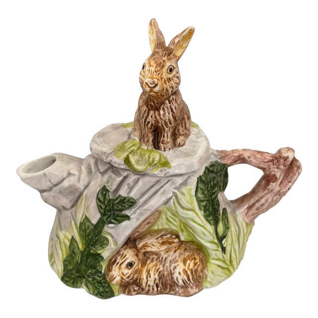 1990s Ceramic Rabbit Tea Pot and Lid, After Shafford For Sale
