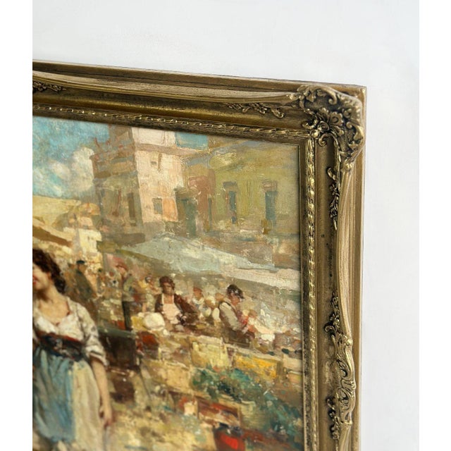 1920s 1920s Oil on Canvas of Italian Market Scene by Giuseppe Pitto For Sale - Image 5 of 5