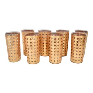 1960s Mid-Century Modern Canella Basketweave Tall Glasses in 22k Gold - Set of 8 For Sale