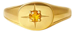 Citrine Signet Northern Star Ring, Gold Starburst Design Ring for Women, Size 7