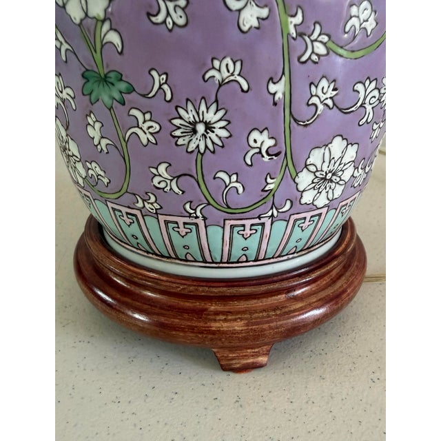 Ceramic Vintage Chinese Porcelain Floral Lamp With Dragon Relief For Sale - Image 7 of 12