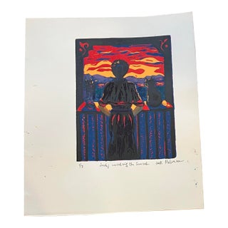 1980’s Original Lithograph “Woman Watching the Sunset” Signed & Numbered 1/3 For Sale