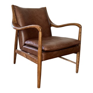 Vintage Mid Century Modern Style Leather Arm Chair by Classic Home For Sale